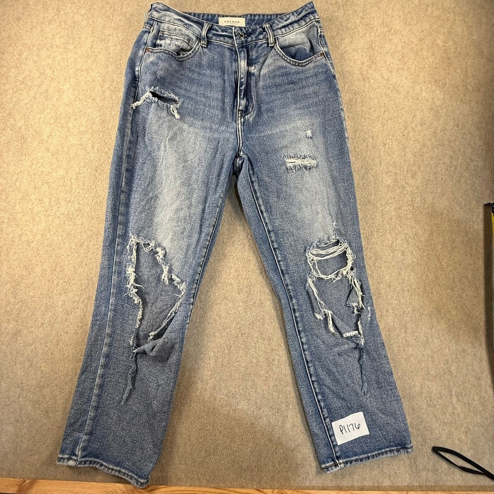 PacSun Los Angeles Distressed Mom Jeans 29 Light Wash High Rise Straight Leg